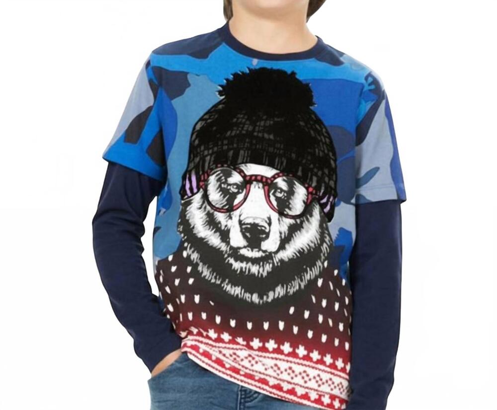 NEW DESIGUAL kids sebastian 2fer midnight tee in blue